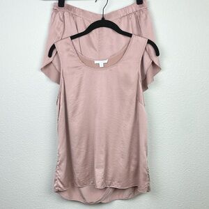 Lunya Women’s Medium Washable Silk Tulip Pajama Set Otium Tan Champagne Pink